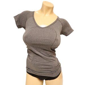 Lululemon Athletica Gray V-Neck Short Sleeve Women's Athletic T-Shirt, Small